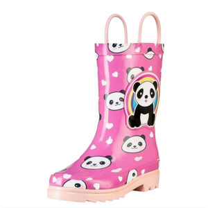 Puddle Play Waterproof Pink Panda Rubber Rain Boots Size 8 New
